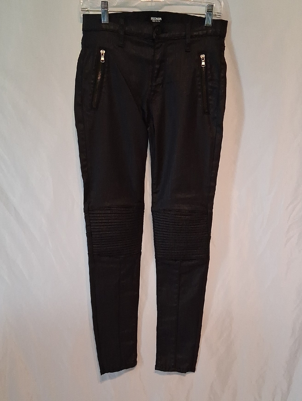 Hudson Stark Coated Moto Jeans Navy Black Denim Pants with Branded Button